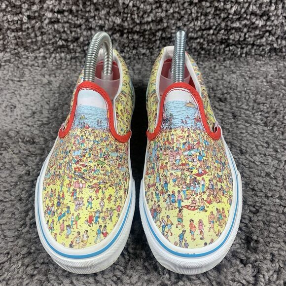 Vans X Where's Waldo Slip-On Kids Size 2 Shoes Red/Yellow Canvas - Picture 1 of 8